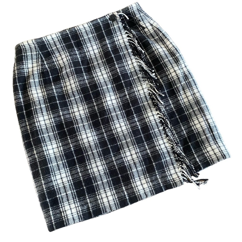 Vintage Cambridge Country Wool Plaid Tartan Fringe Wrap Skirt Size 14